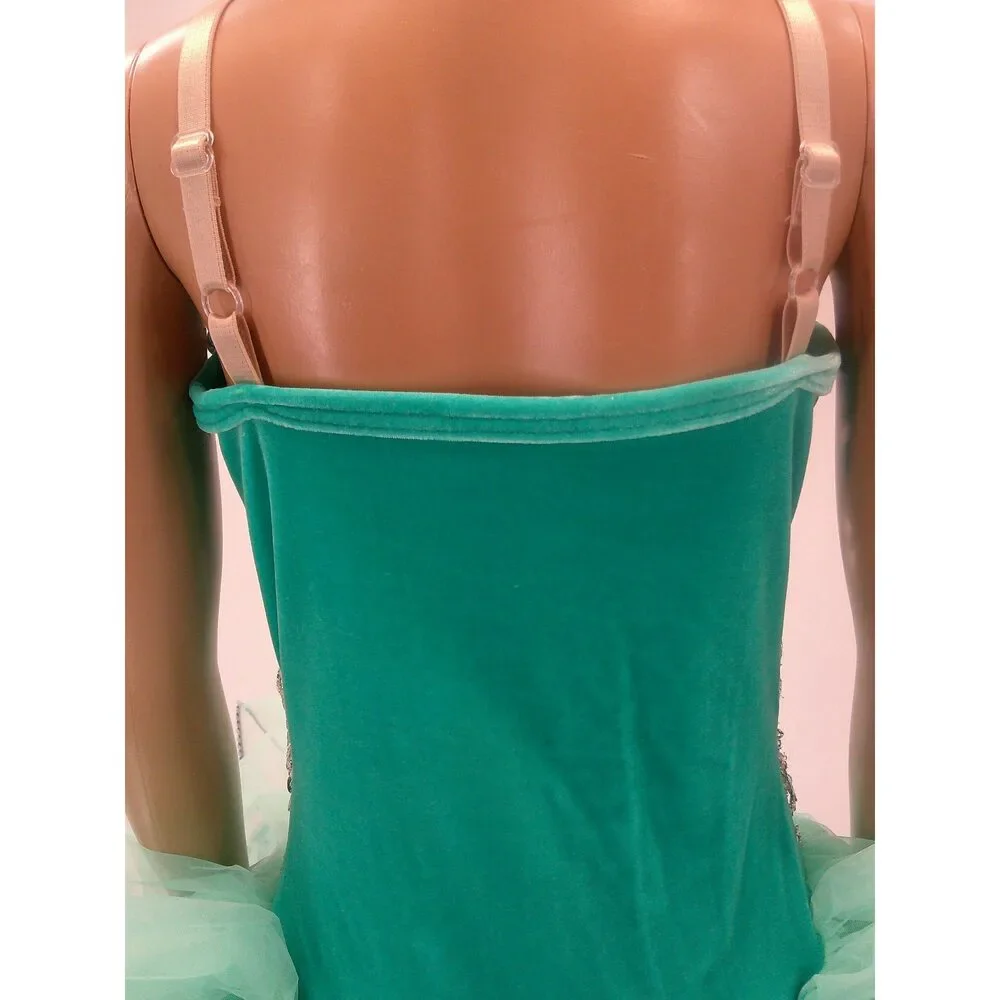 Pre-Owned Dance Costume Ballet Medium Child Teal Curtain Call Tutu Sequin Lace
